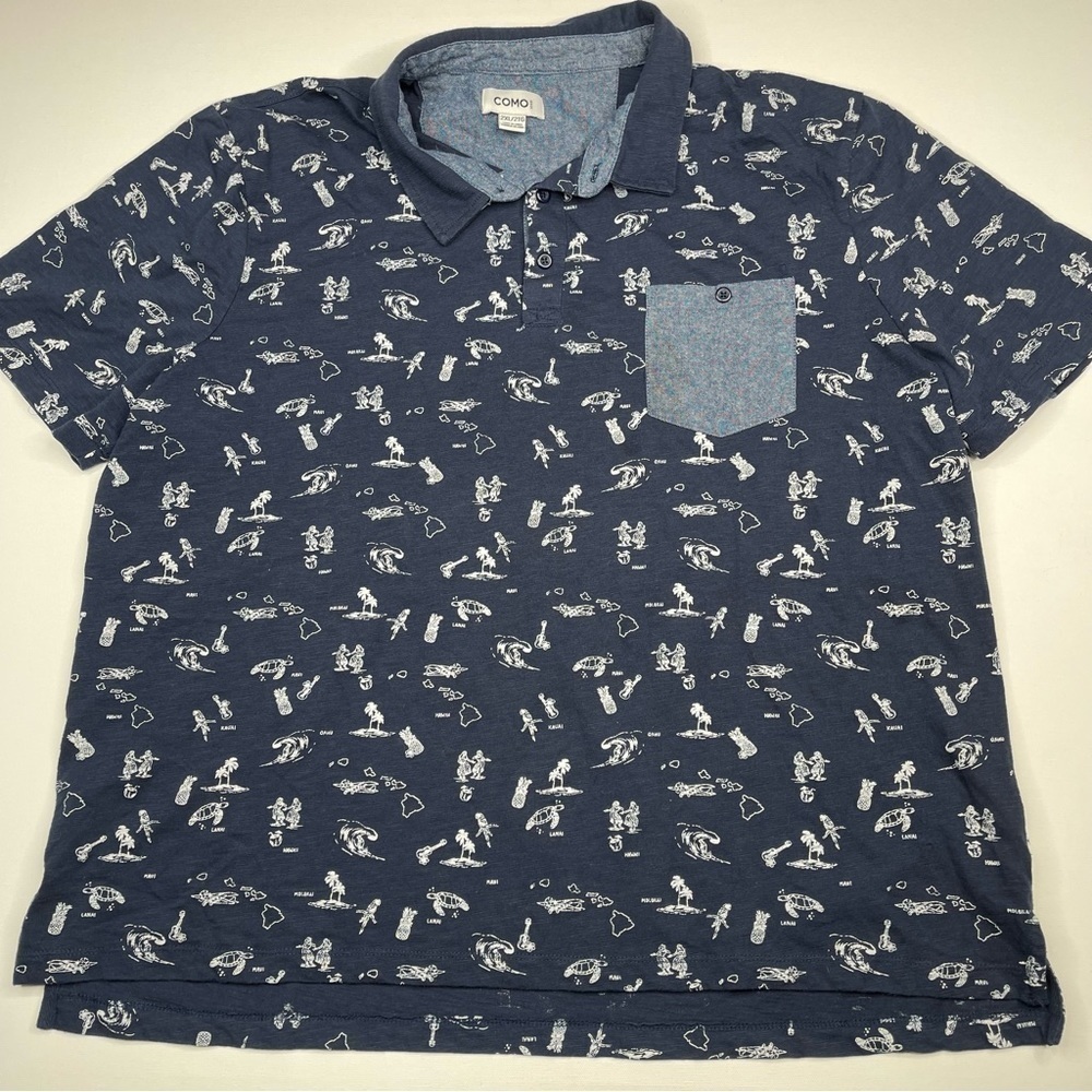 Como Polo Shirt Golf Preppy Hawaiian Beach Vacation Summer Office Navy Blue XXL